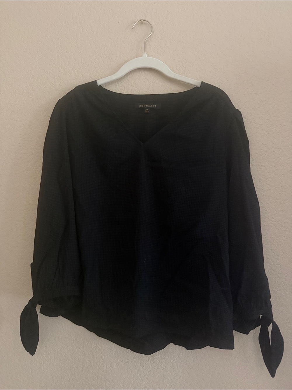 DownEast Black V-Neck Tie-Cuff Blouse